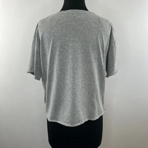 REBECCA MINKOFF Floral Embroidered T-Shirt Top Tee Gray Cotton Crewneck Size L - Picture 6 of 9